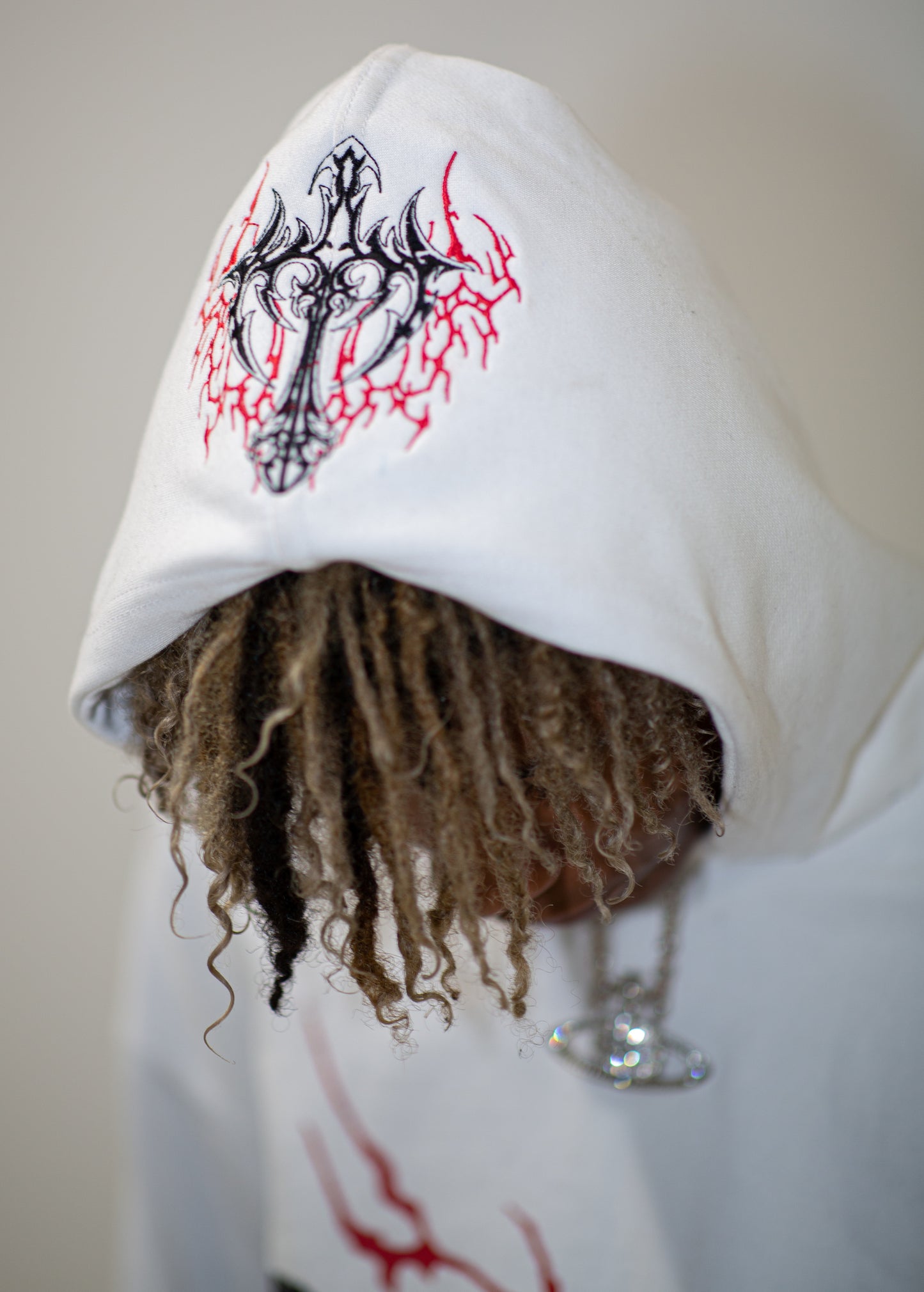 WHITE TRIBAL HOODIE